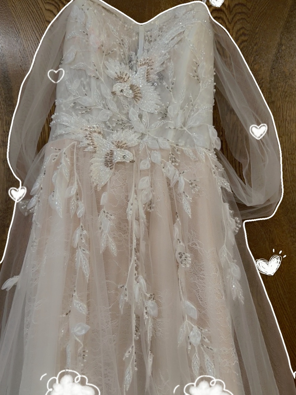 Embellished Blush Pink Tulle Prom Dress with Sheer Sleeves